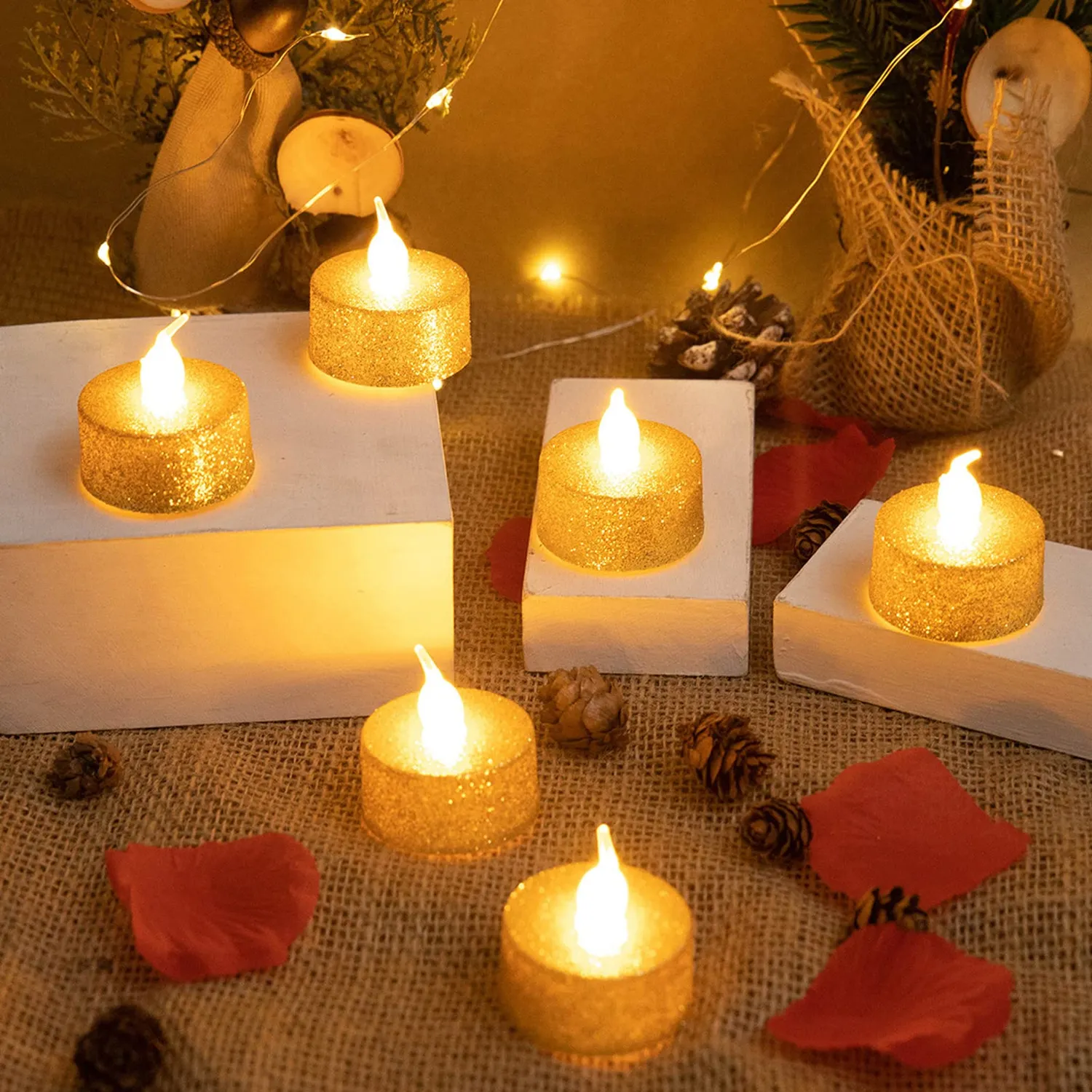 Garosa bougies chauffe-plat LED 12 pièces or sans flamme