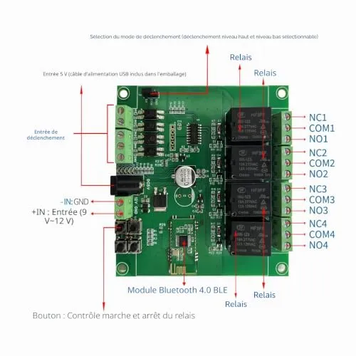 DSD TECH SH-HC-08 module relais Bluetooth 4 canaux 12 V