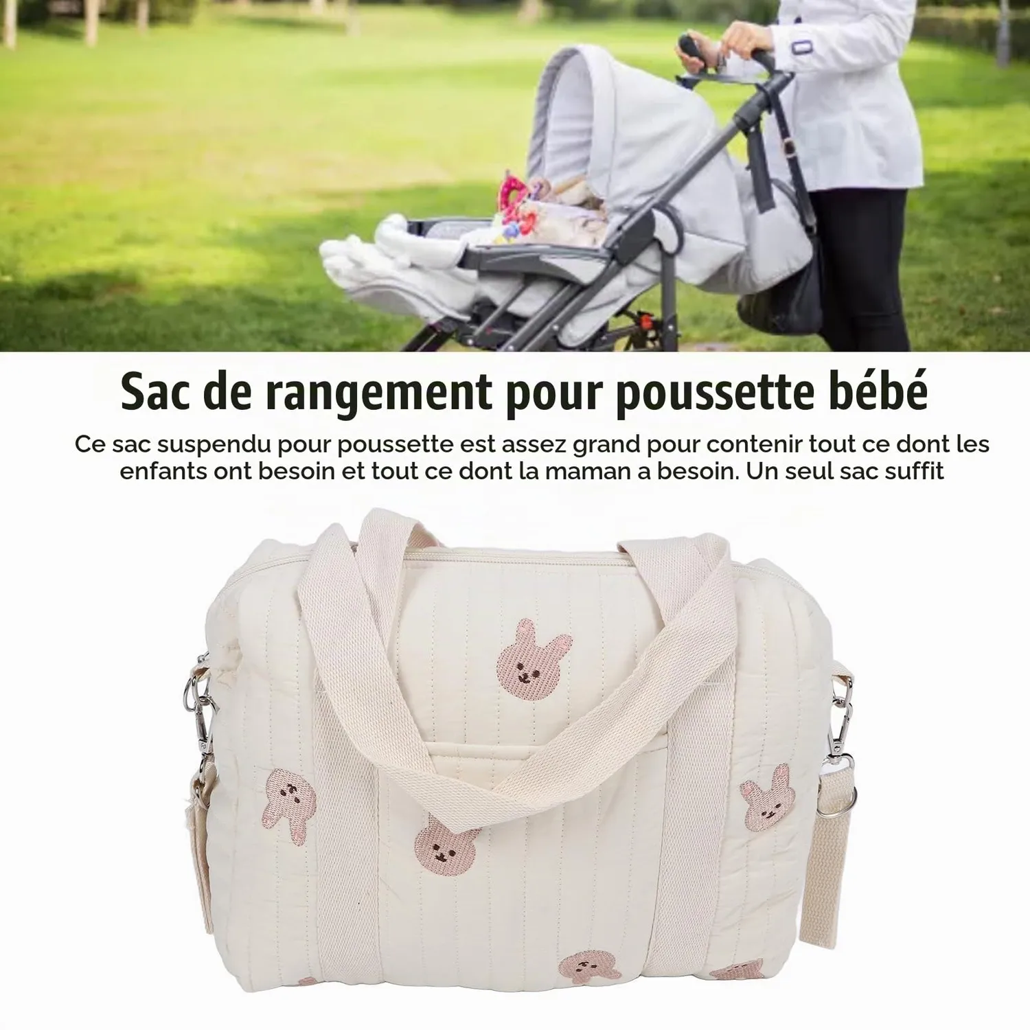 Garosa Sac à Langer Poussette Coton Lapin Grande Capacité