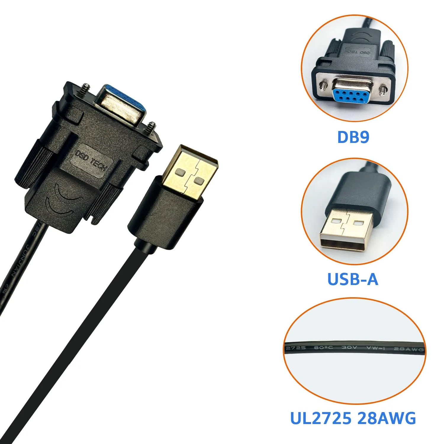 DSD TECH SH-RS232G câble USB vers série DB9 femelle FTDI 1,8 m