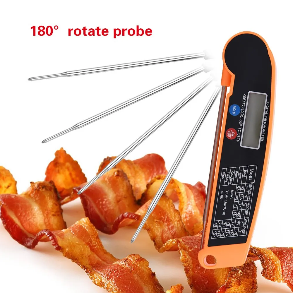Garosa thermomètre alimentaire numérique LCD à sonde pliable orange