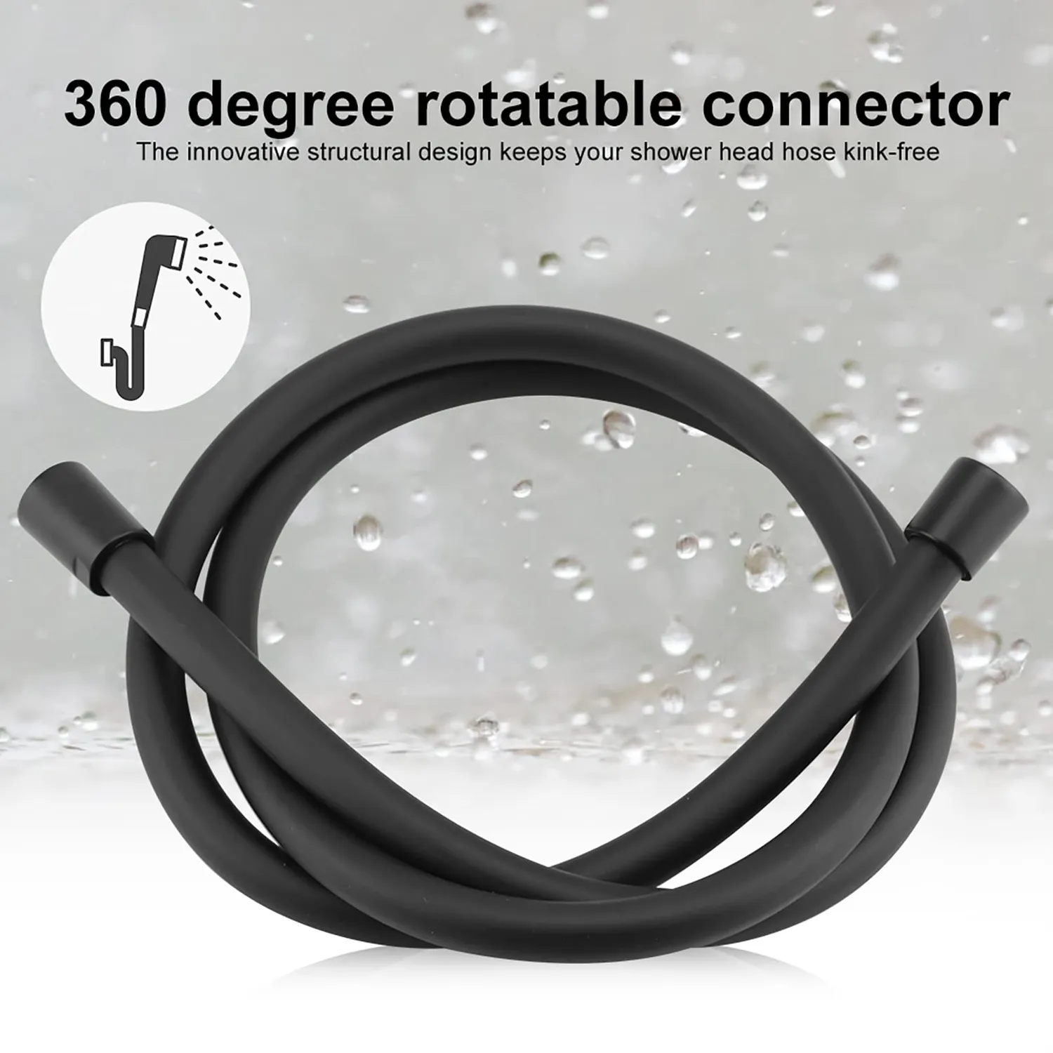 Garosa tuyau de douche PVC 1,5 m noir mat antienroulement