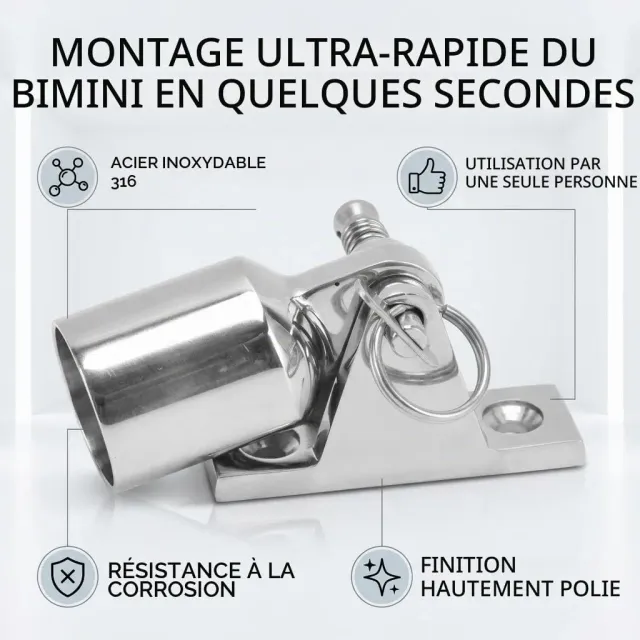 Garosa raccord de montage Bimini 22 mm inox 316 pour arceau