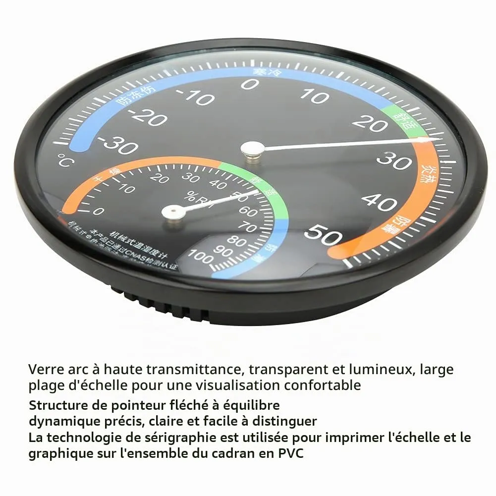 Garosa Thermomètre mural rond avec hygromètre extérieur