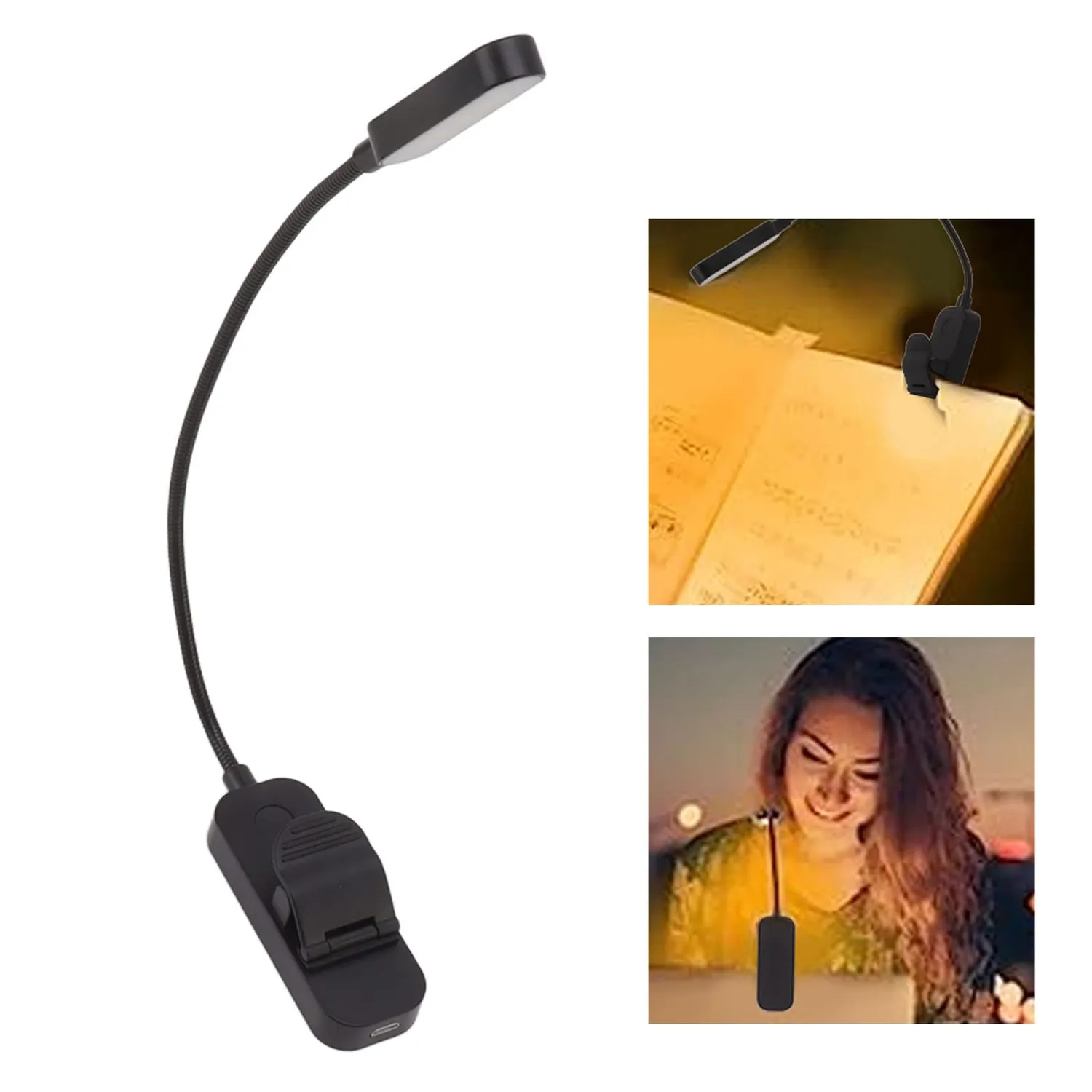 Garosa lampe lecture pince LED USB noire 8 LED 450mAh