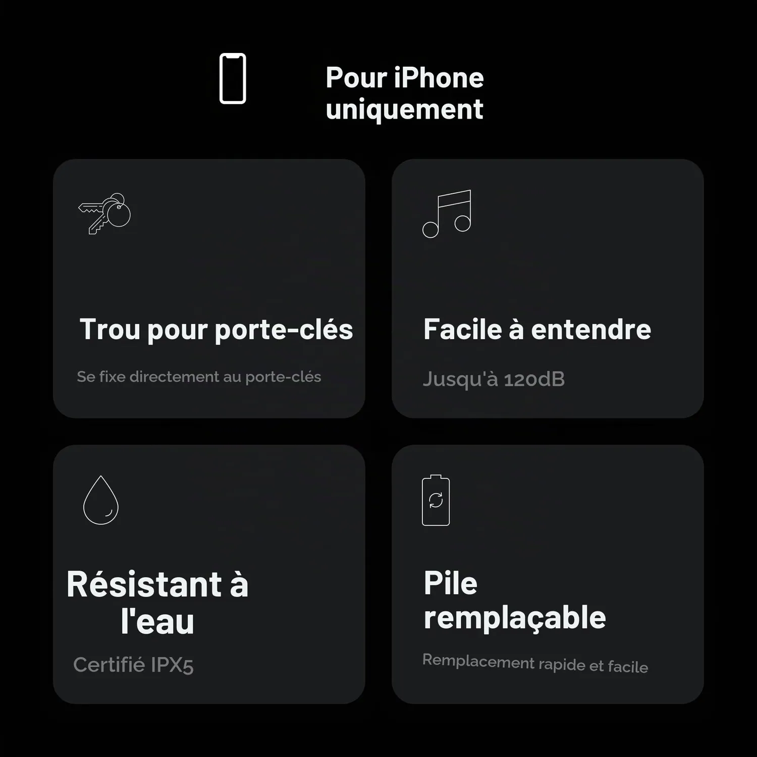 Chipolo ONE Spot localisateur Bluetooth presque noir, 120 dB