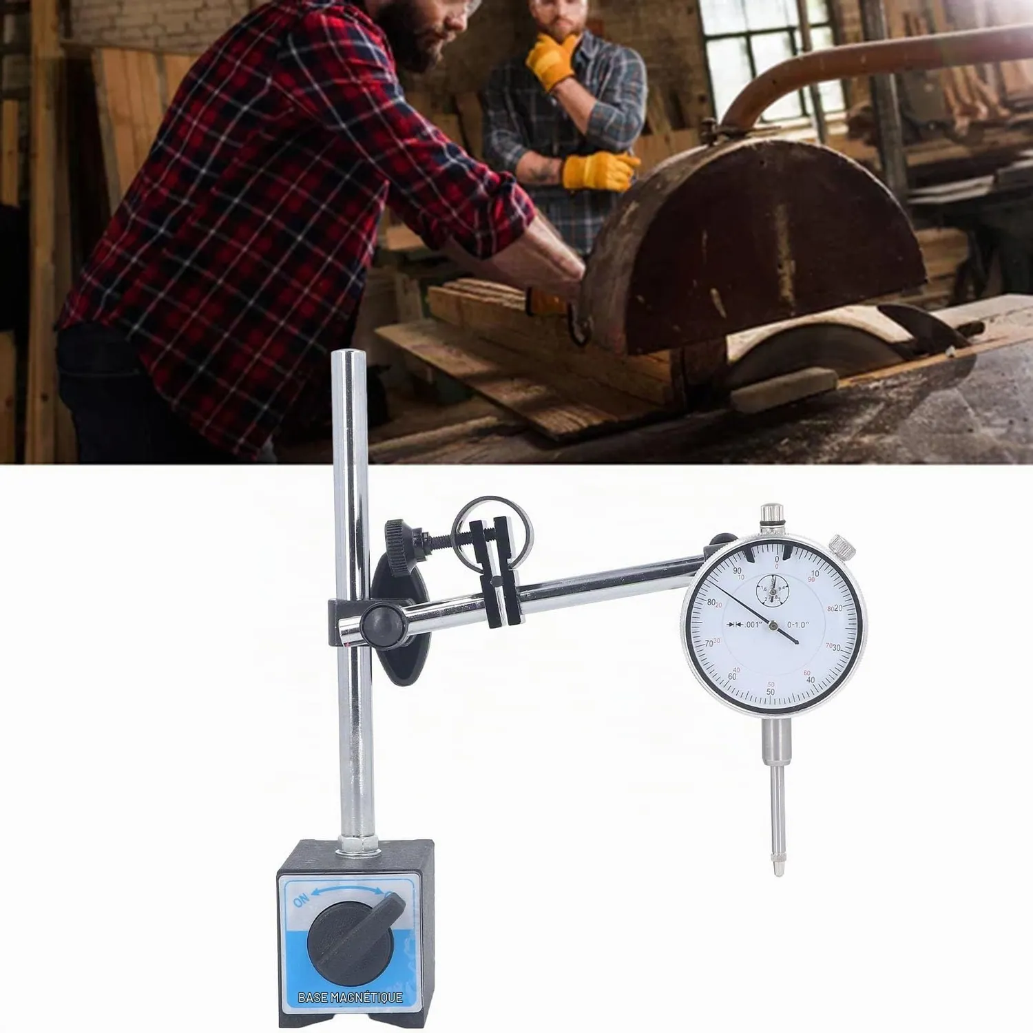 Garosa kit comparateur à cadran 0-1 pouce base magnétique