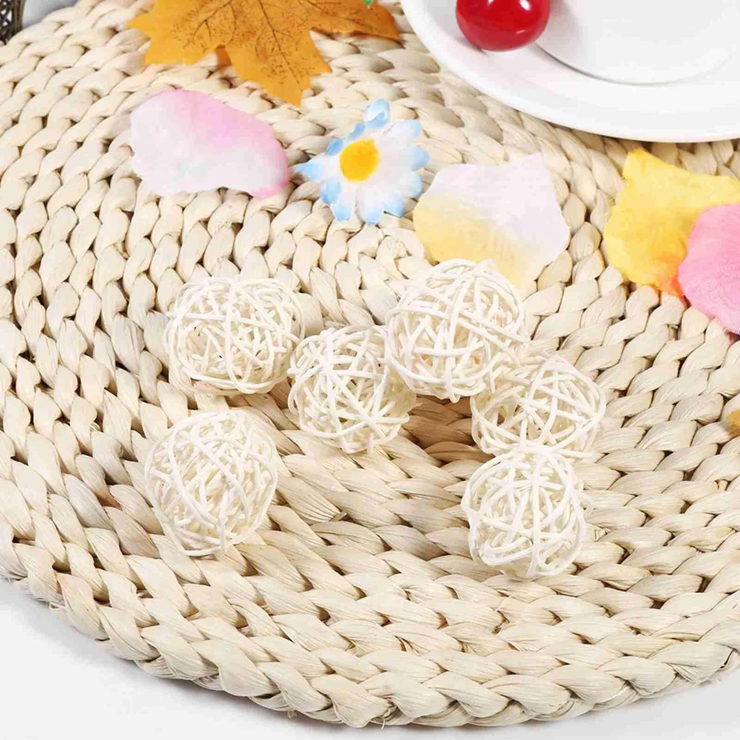 Garosa boules en rotin décoratives blanches lot de 20