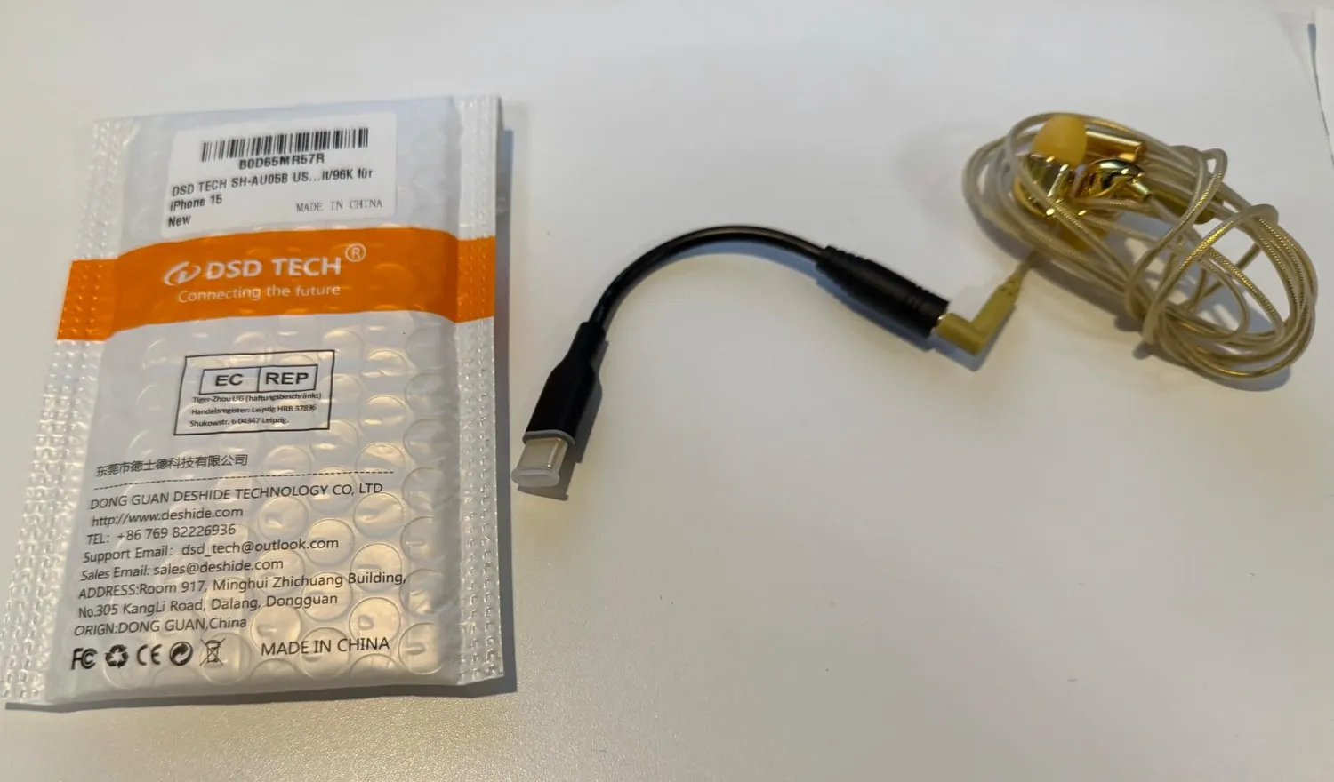 DSD TECH SH-AU05B adaptateur USB-C jack 3,5 mm 24 bits/96 kHz