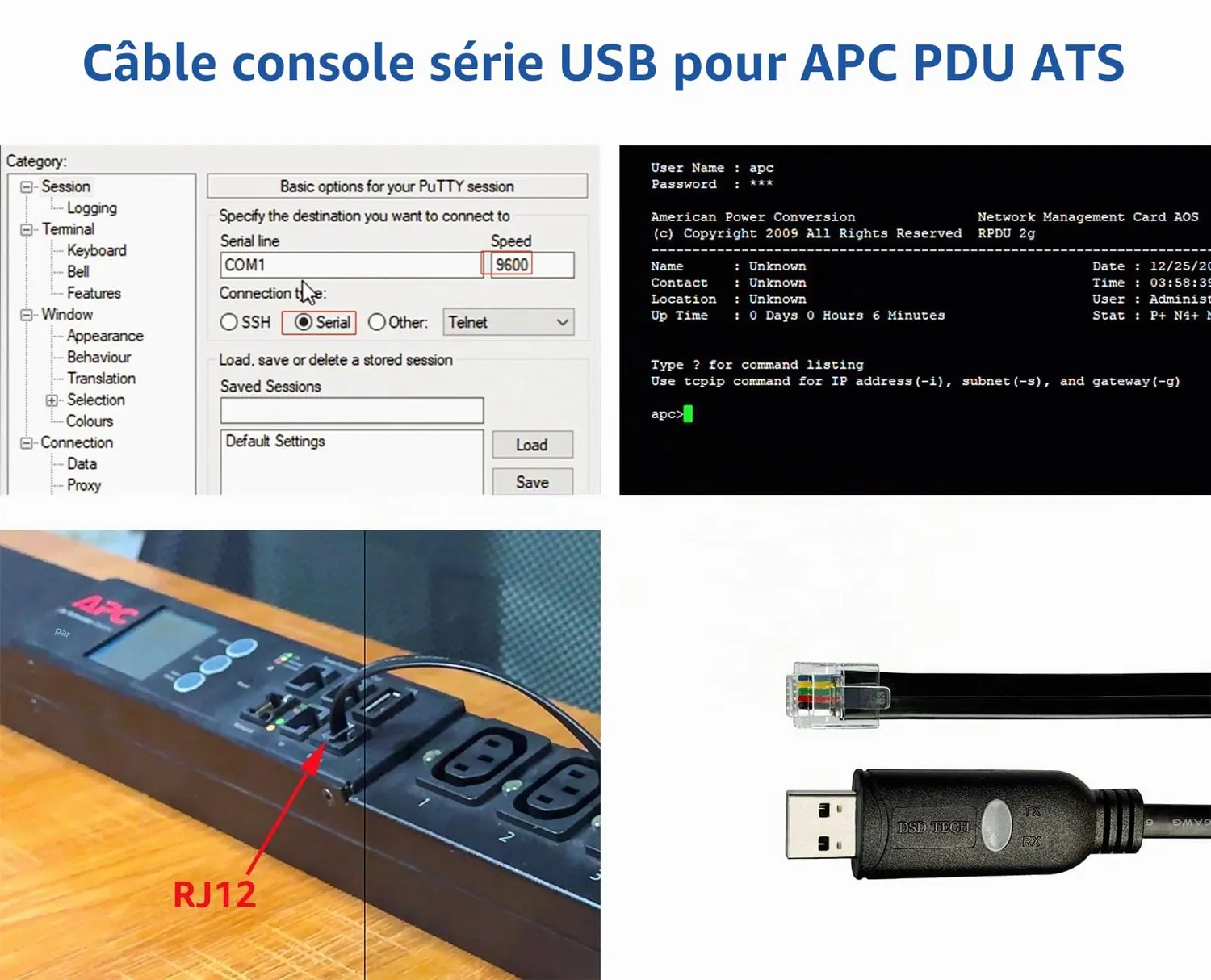 DSD TECH SH-RJ12A câble USB RJ12 6P4C APC 1,8 m