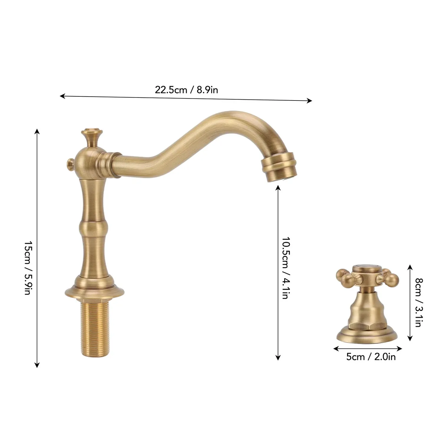 Garosa Robinet Lavabo 3 Trous Laiton Antique Double Poignée