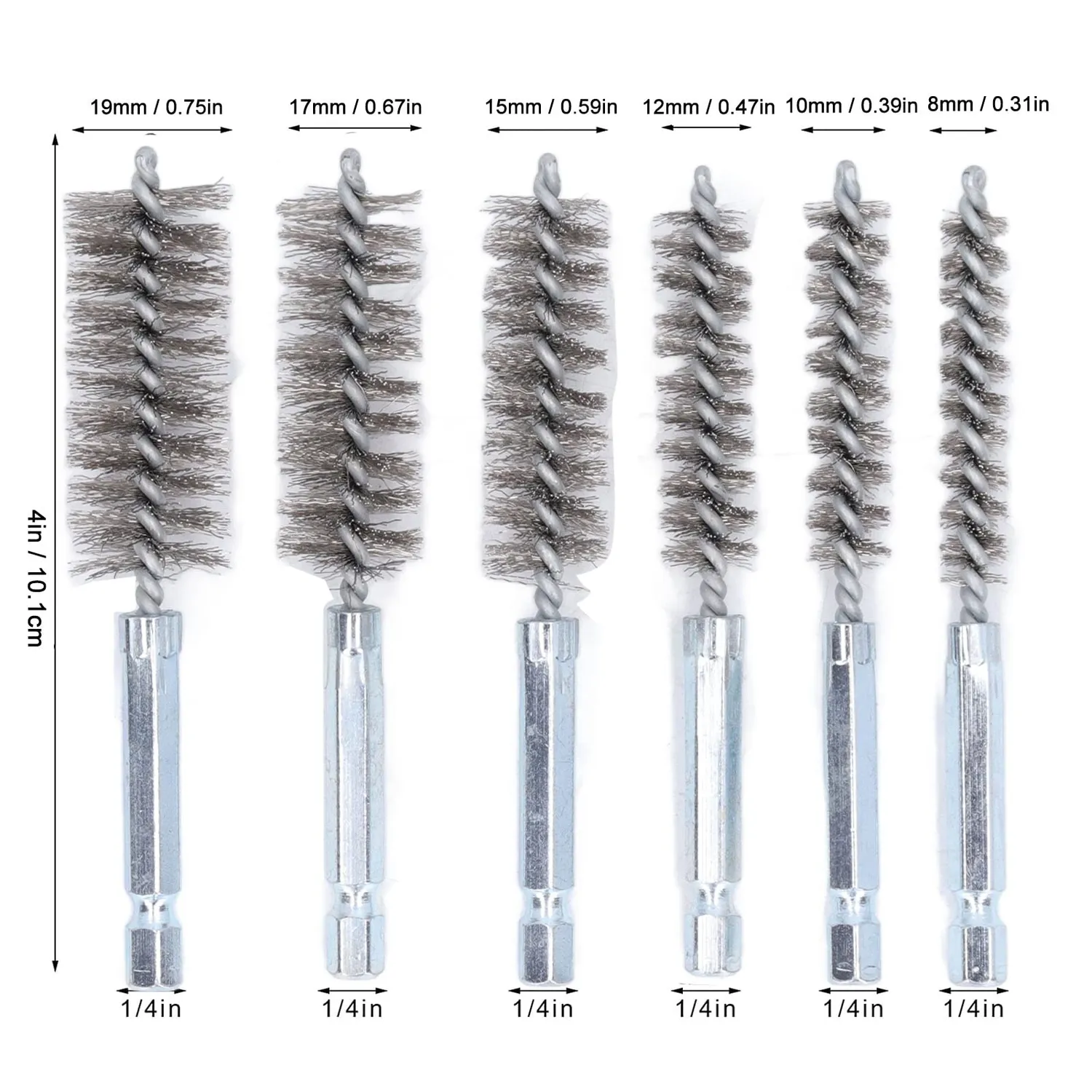 Garosa brosses d’alésage 6 tailles fil d’acier argent 6 pièces