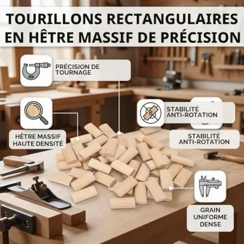 Garosa tenons plats 10 × 50 mm, 50 pièces, hêtre massif