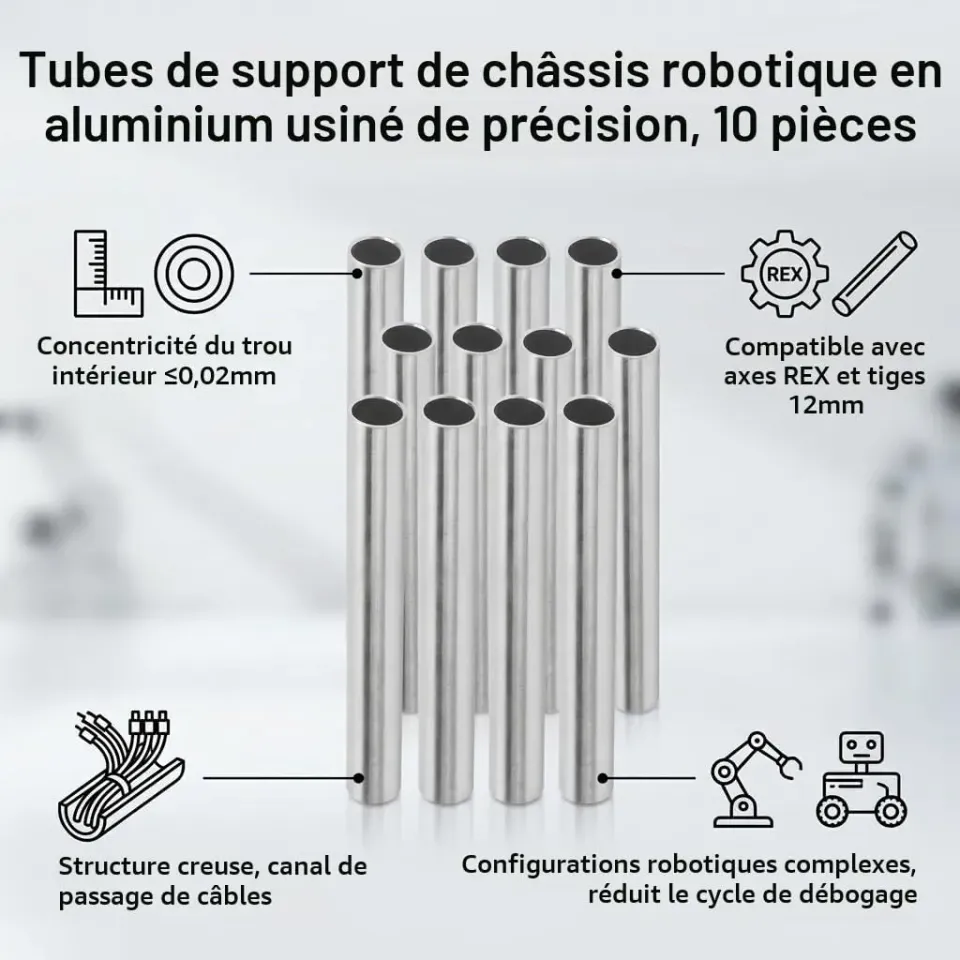 Garosa tube aluminium rond 14 × 12 mm, 100 mm, lot de 10