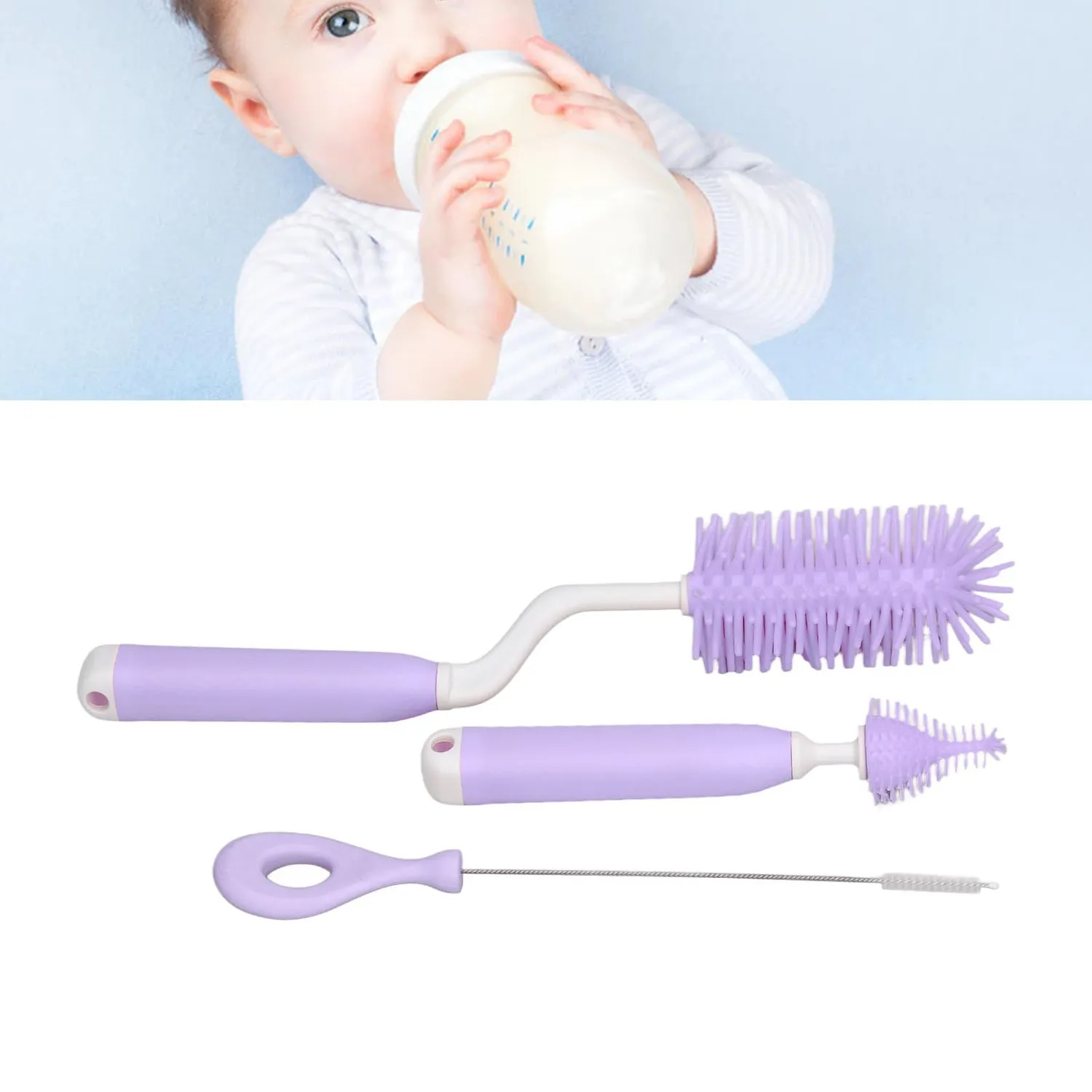 Garosa kit brosses biberon silicone violet 3 pièces 31 cm