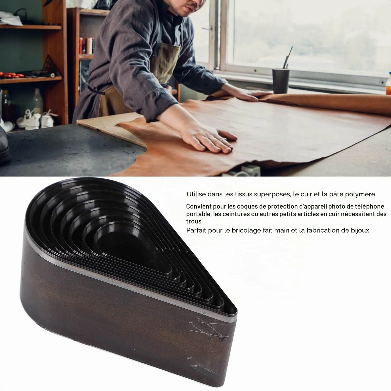 Garosa emporte-pièces cuir larme acier coffret 8
