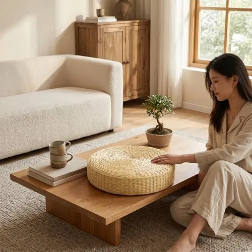 Garosa coussin tatami rond 40 cm paille tressée