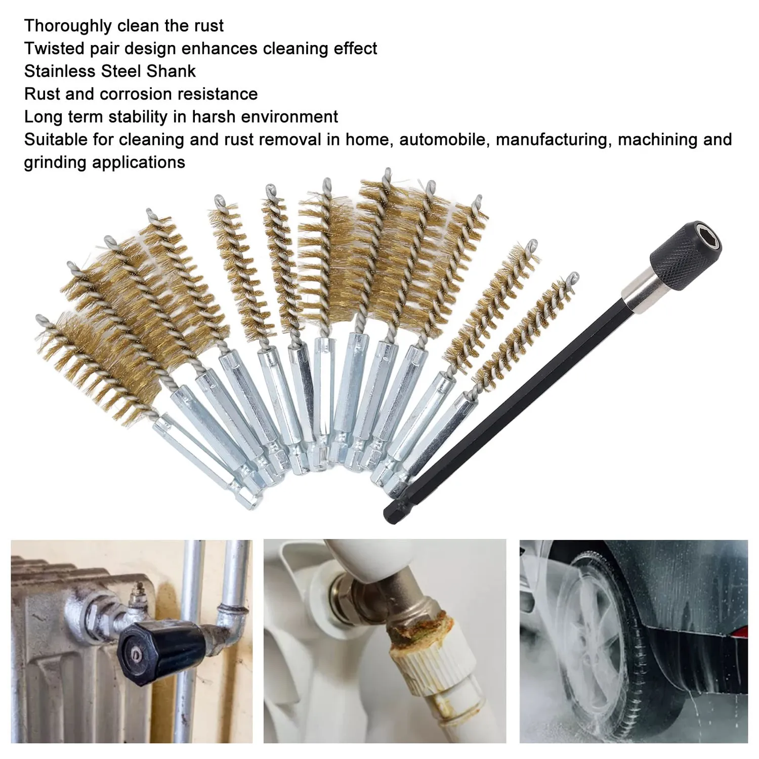 Garosa brosses alésage laiton 13 pièces tige 1/4 pouce