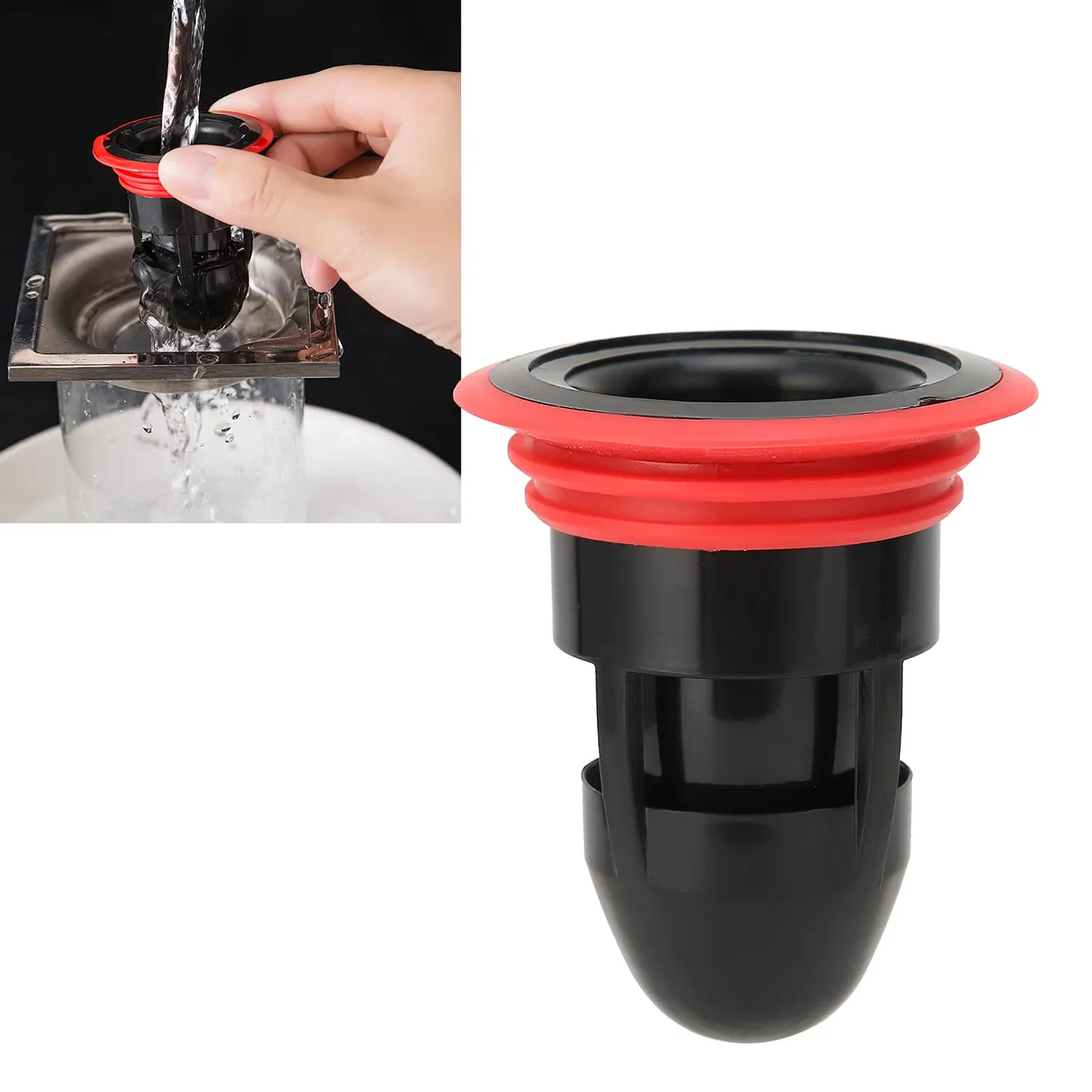 Garosa siphon de sol anti-odeur noir rouge PP silicone