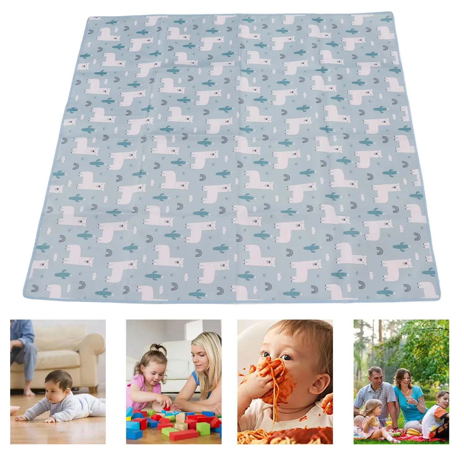Garosa tapis de jeu bébé réversible 110 × 110 cm bleu rembourré