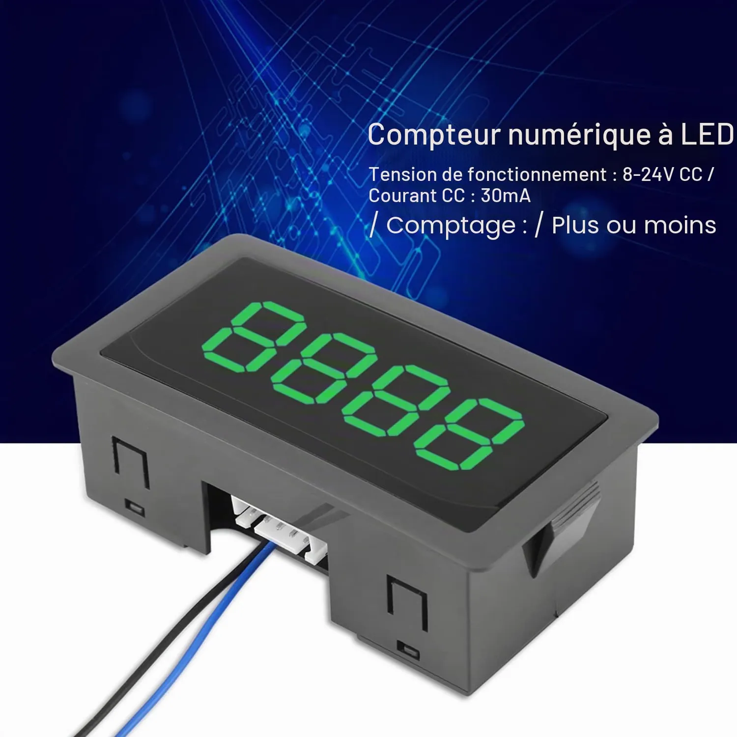 Garosa compteur numérique LED 4 chiffres vert 8-24V