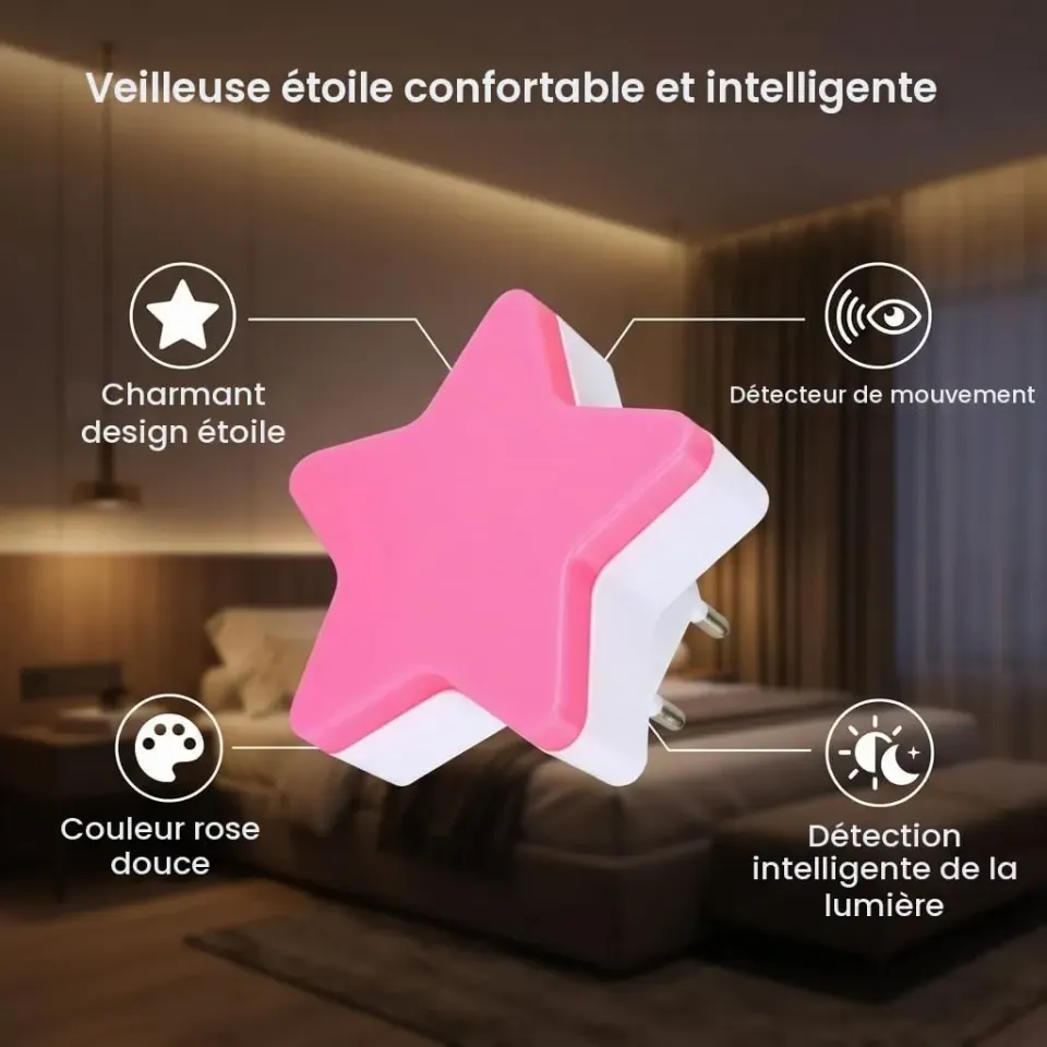 Garosa veilleuse LED étoile capteur 0,1 W rose