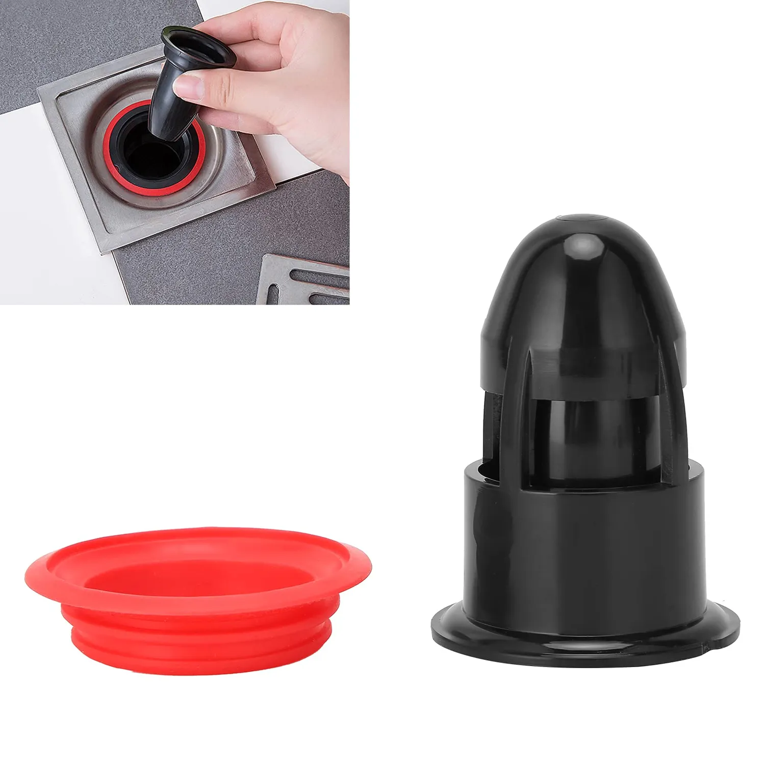 Garosa siphon de sol anti-odeur noir rouge PP silicone