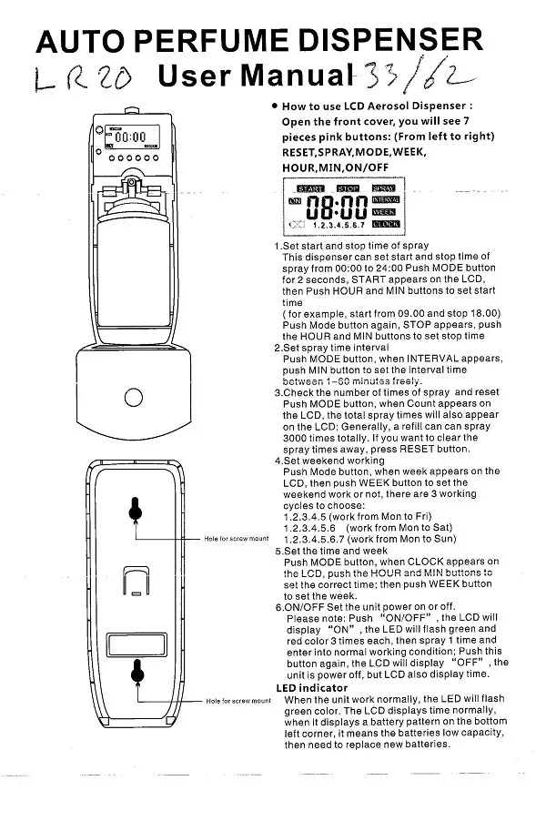 Garosa distributeur automatique de parfum LCD 300–320 ml mural