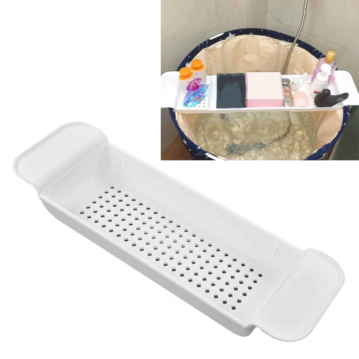 Garosa Plateau Baignoire Extensible Blanc PP Antidérapant
