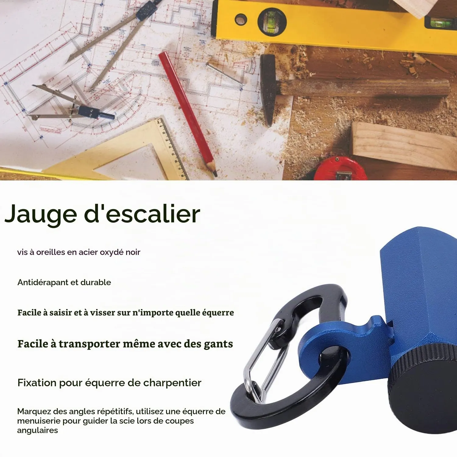 Garosa jauges d’escalier en aluminium carrées bleues pour traçage