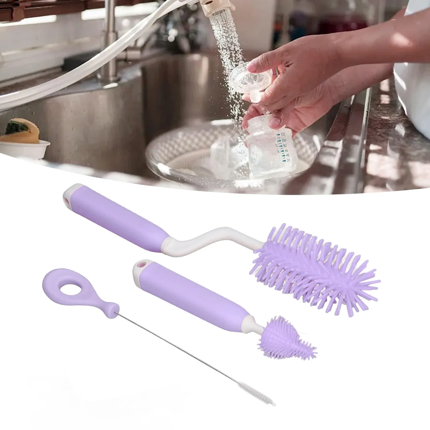 Garosa kit brosses biberon silicone violet 3 pièces 31 cm