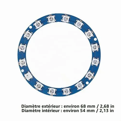 Garosa anneau LED RGB WS2812B 16 × 5050, lot de 2, 5 V