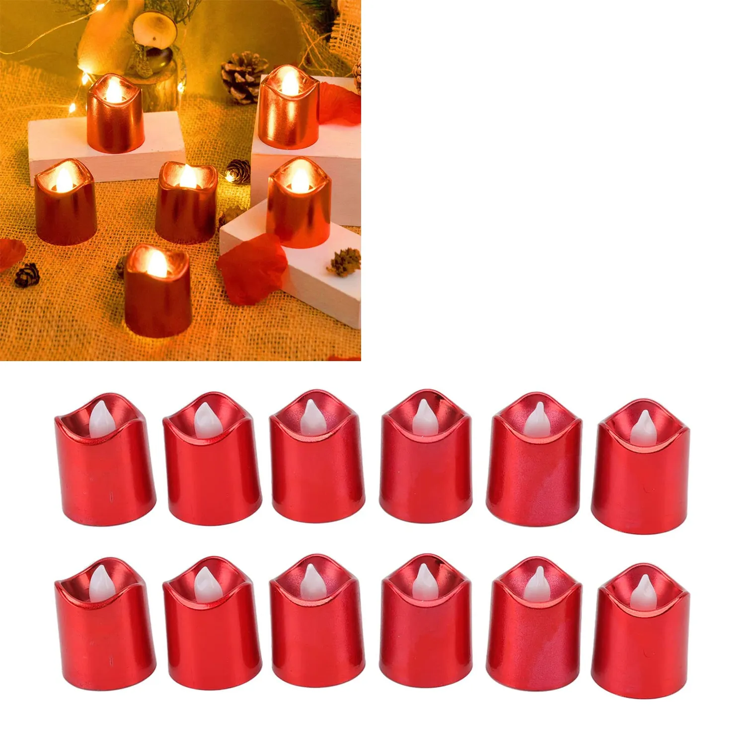 Garosa Bougies chauffe-plat LED rouges 12 pièces lumière chaude