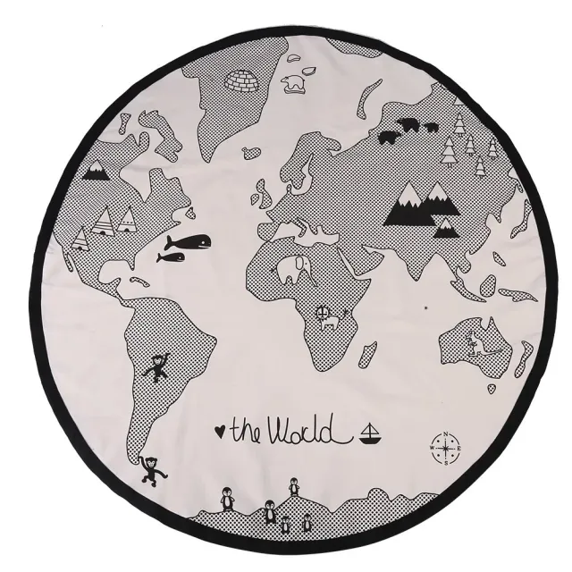 Garosa tapis d’éveil carte du monde rond 135 cm en coton