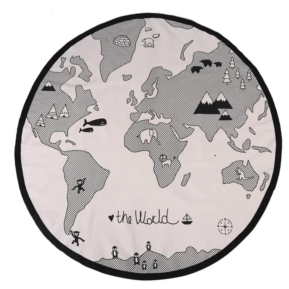 Garosa tapis d’éveil carte du monde rond 135 cm en coton
