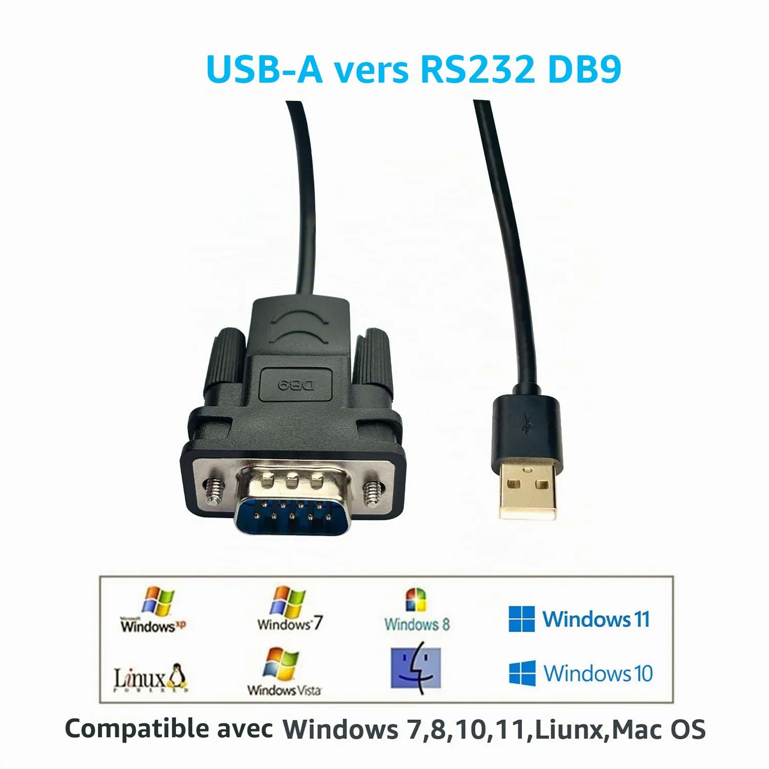 DSD TECH SH-RS232A câble USB vers RS232 DB9 mâle 1,8 m FTDI