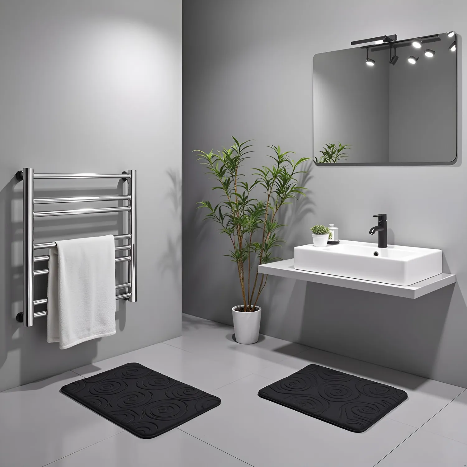 Garosa tapis de salle de bain lot de 3 noir et blanc absorbant