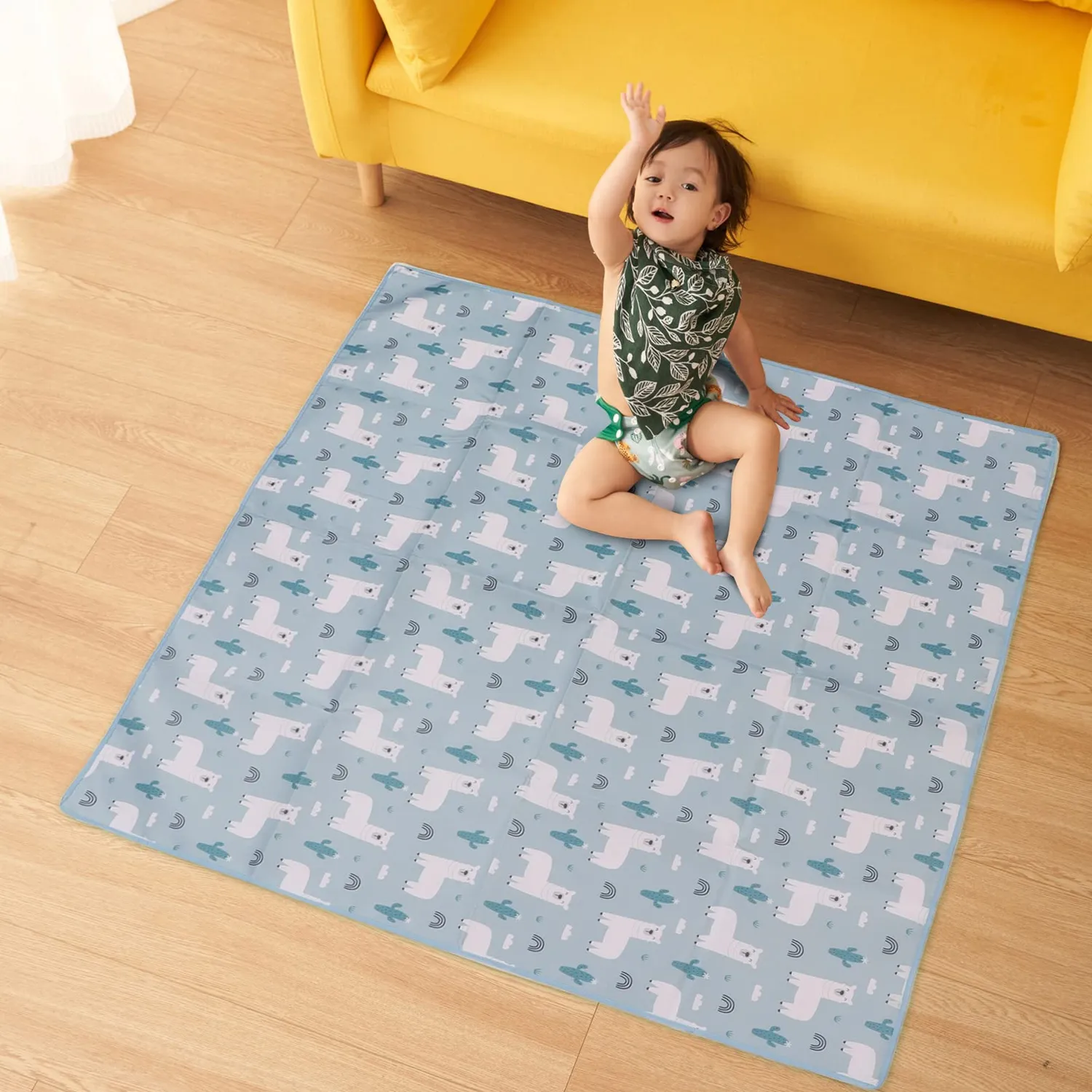 Garosa tapis de jeu bébé réversible 110 × 110 cm bleu rembourré