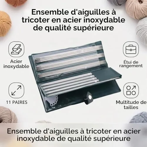 Garosa aiguilles à tricoter droites 25 cm lot de 44 acier inoxydable
