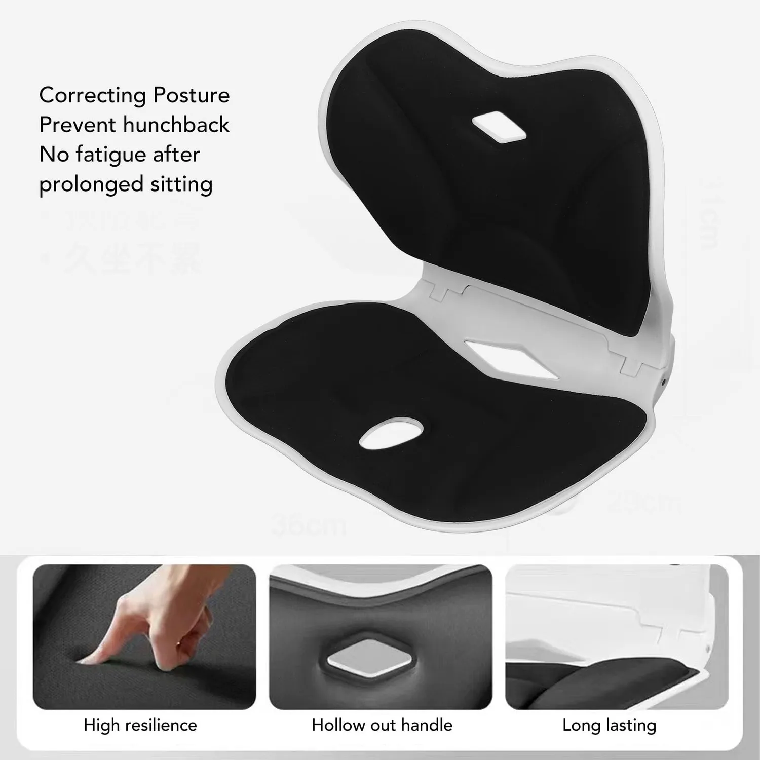 Garosa coussin correcteur posture lombaire noir pliable dossier