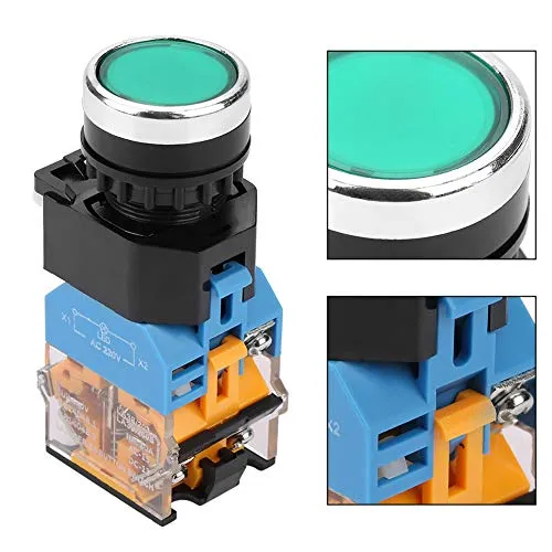 Garosa bouton-poussoir momentané 22 mm 220 V LED verte tête plate