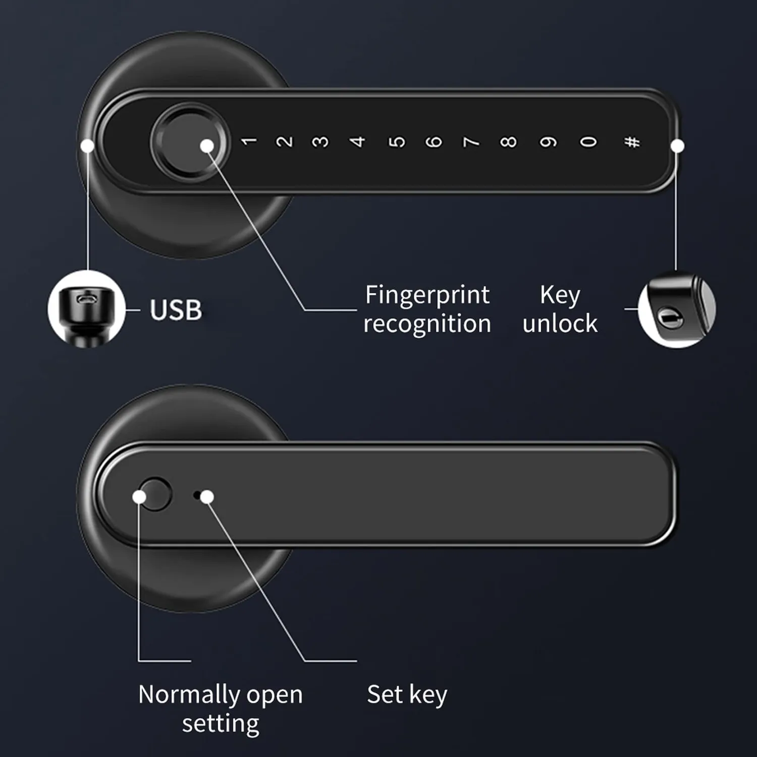 Garosa serrure intelligente à empreinte digitale noire pour porte