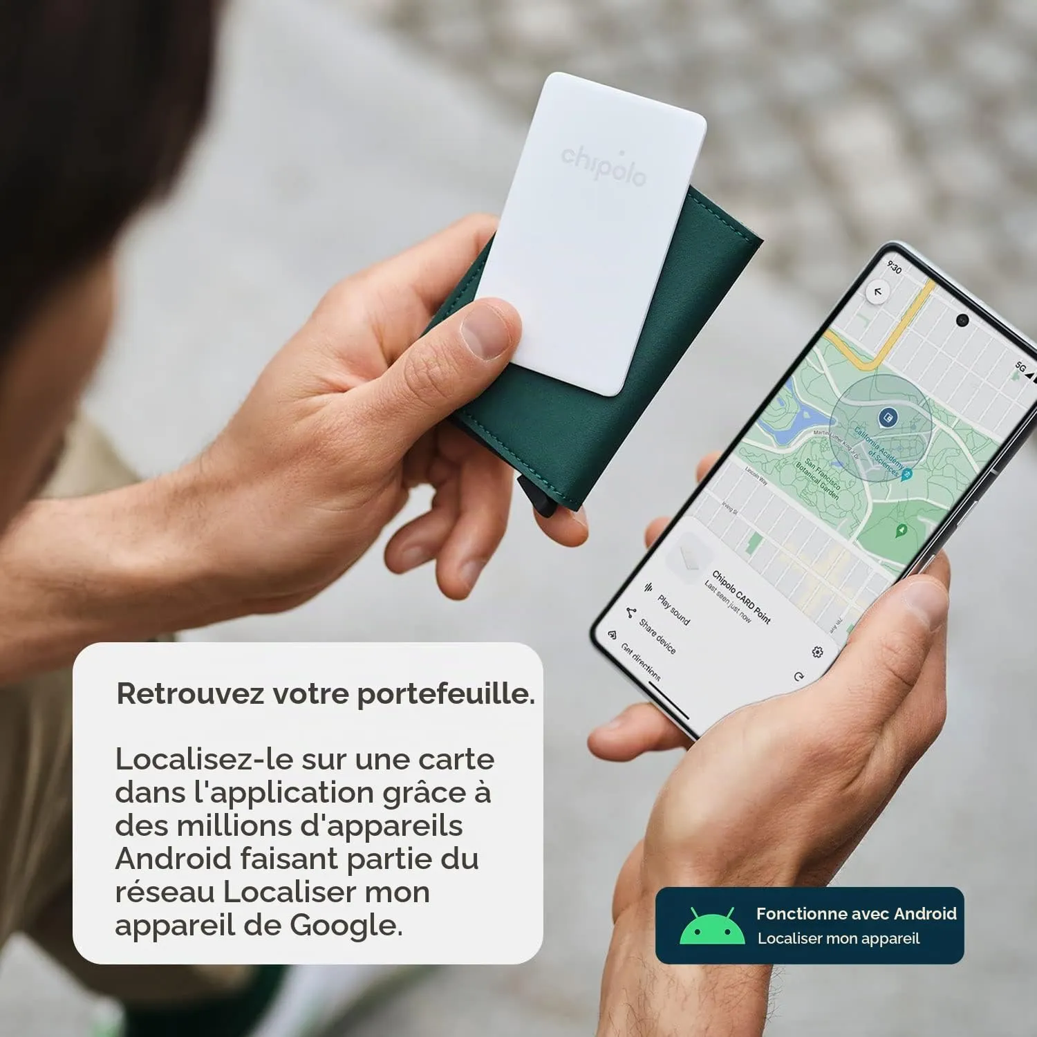 Chipolo CARD Point traceur Bluetooth portefeuille blanc cassé Android