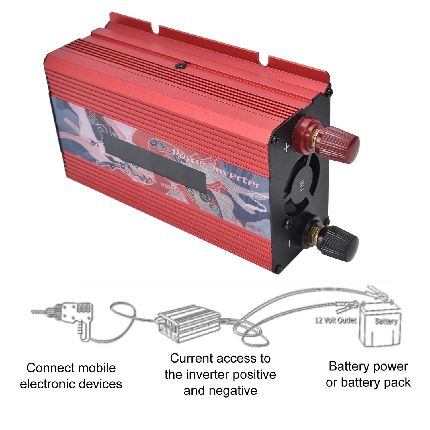 Garosa convertisseur 300 W 12 V 220 V sinusoïde pure rouge