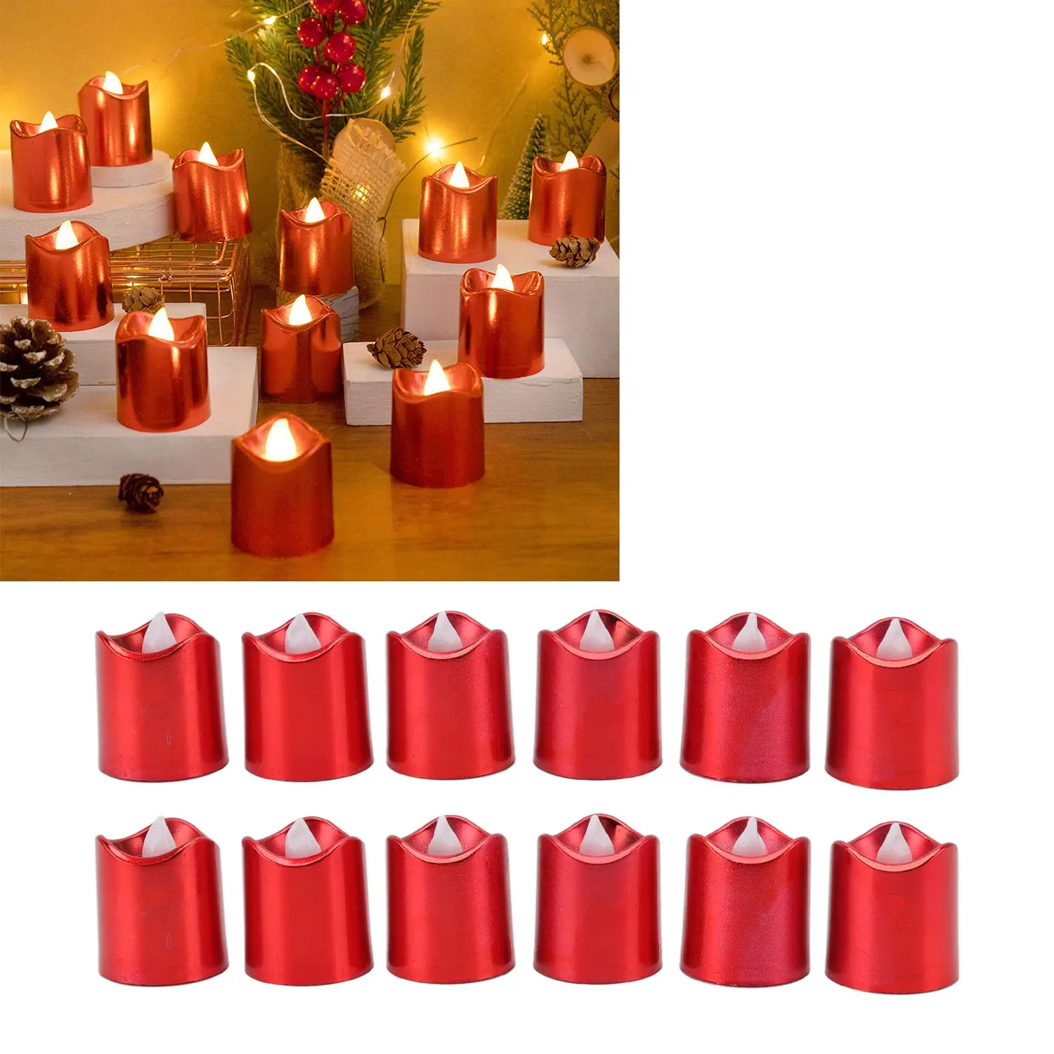 Garosa Bougies chauffe-plat LED rouges 12 pièces lumière chaude