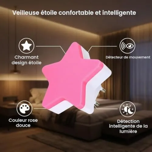 Garosa veilleuse LED étoile capteur 0,1 W rose