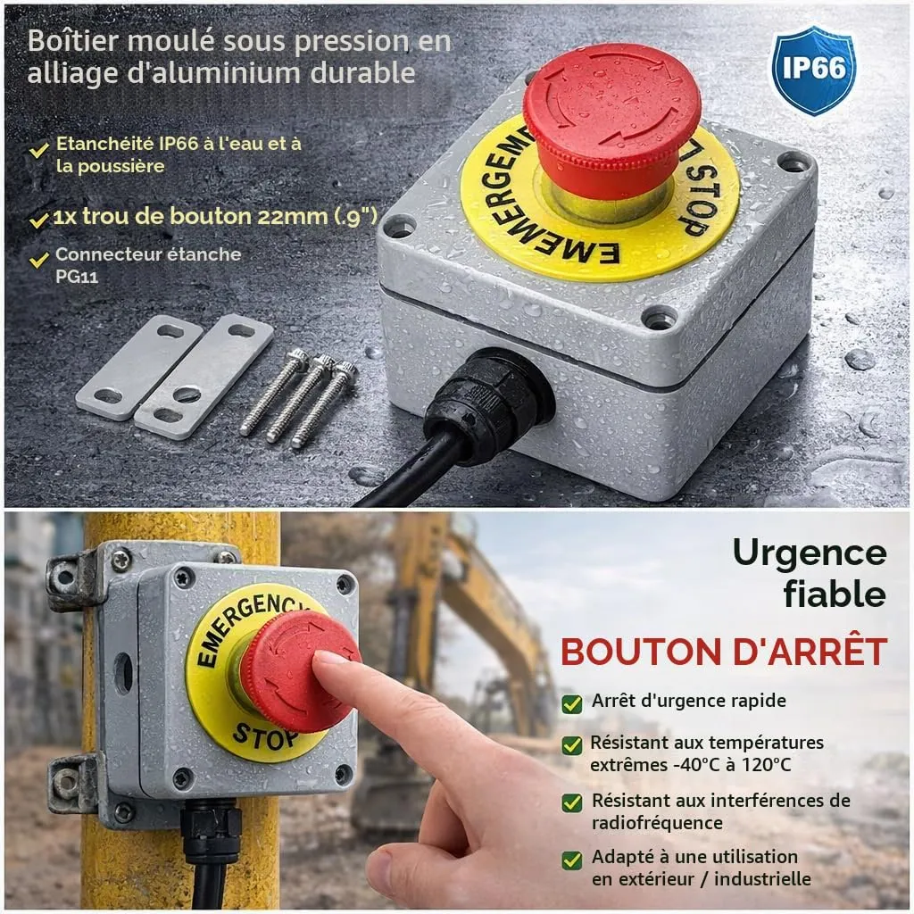 Garosa interrupteur d’arrêt d’urgence IP66 aluminium