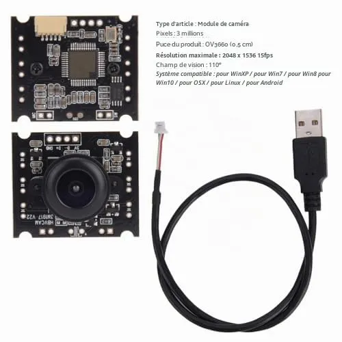 Garosa OV3660 module caméra USB grand angle 110° 2048 × 1536
