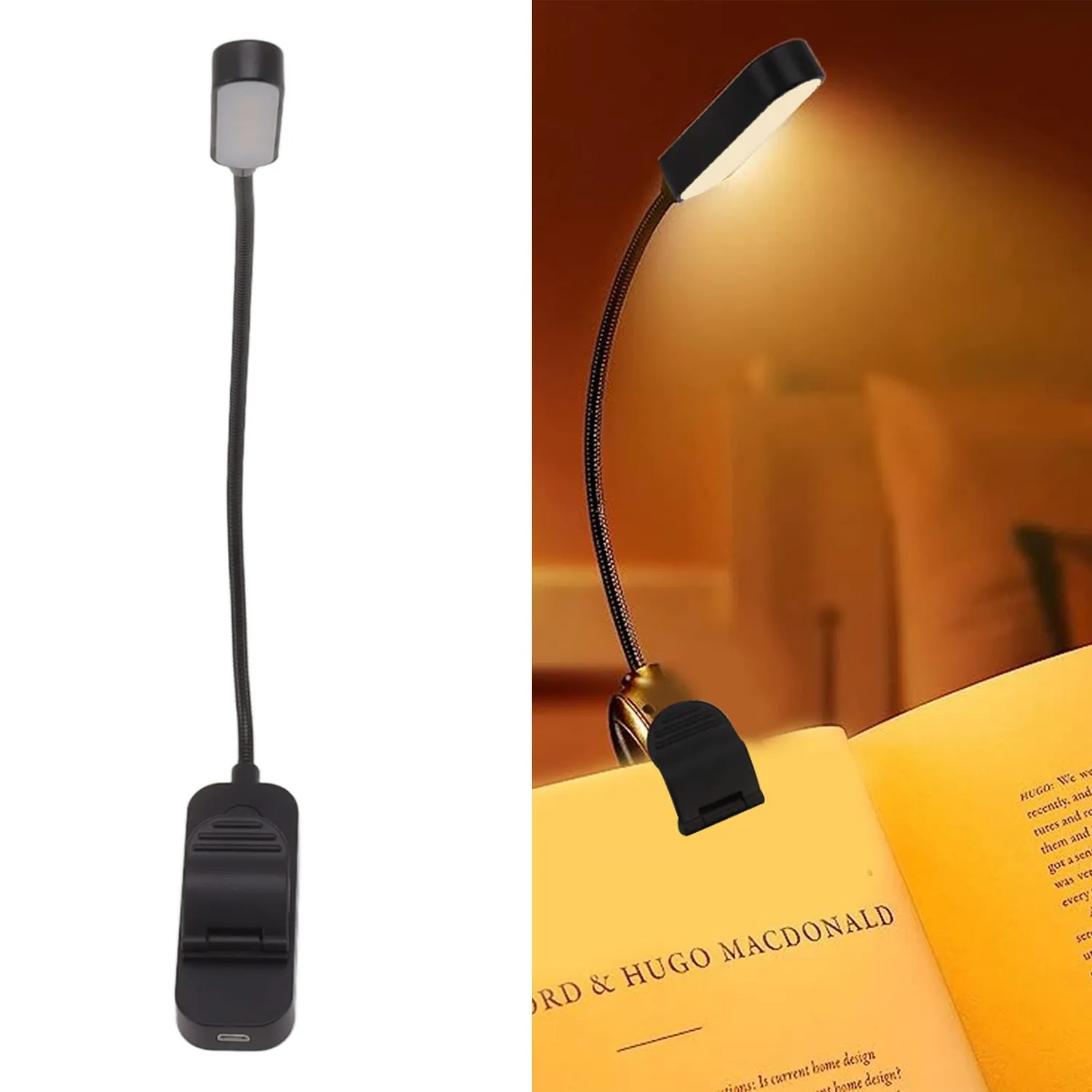 Garosa lampe lecture pince LED USB noire 8 LED 450mAh