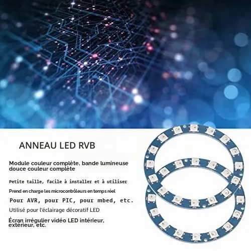 Garosa anneau LED RGB WS2812B 16 × 5050, lot de 2, 5 V